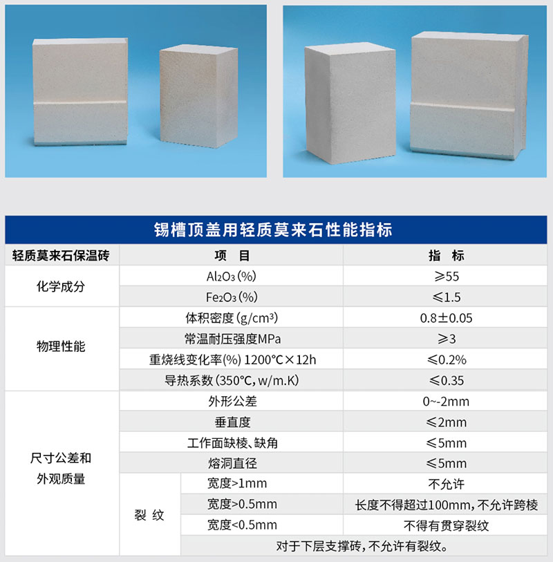 锡槽顶盖用0.8轻质莫来石砖